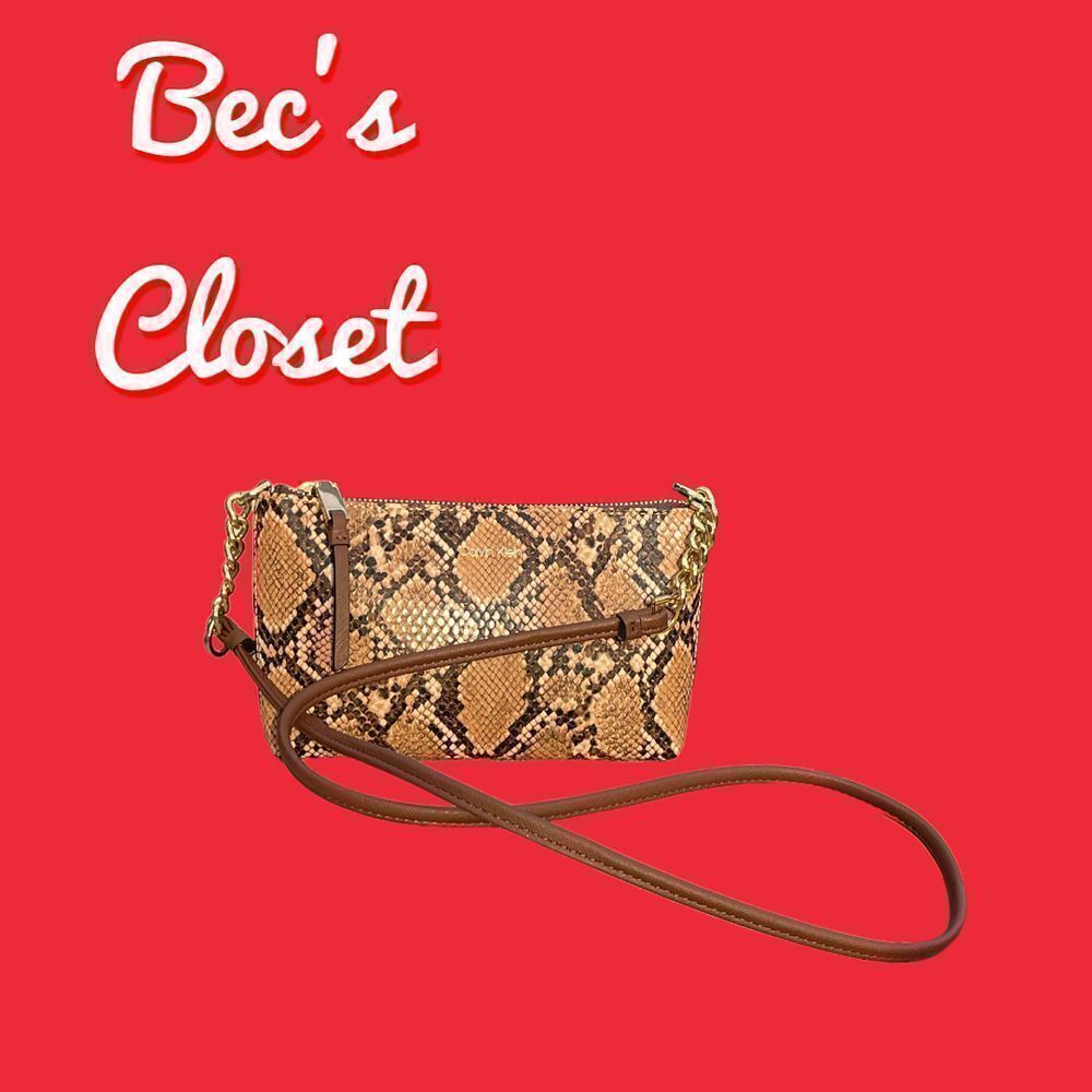 Calvin Klein Snake-Embossed Crossbody Bag Tan Brown | Small - Picture 12 of 12